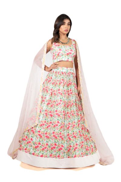 flower cluster crush skirt with blouse and dupatta