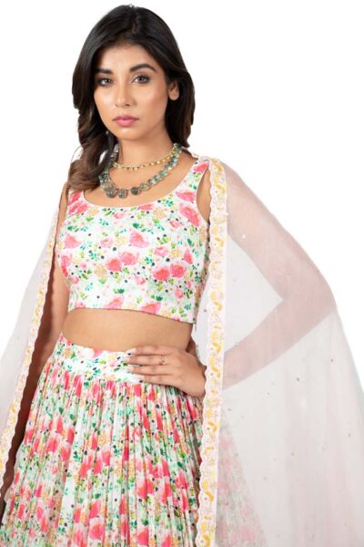 flower cluster crush skirt with blouse and dupatta