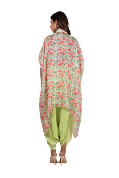 flower cluster high low shirt with harem pants