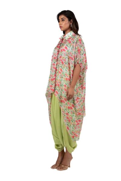 flower cluster high low shirt with harem pants