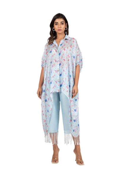 daisy spring high low shirt with fringe pants
